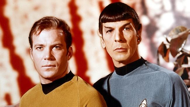 William Shatner as Captain Kirk and Leonard Nimoy as Spock in Star Trek.