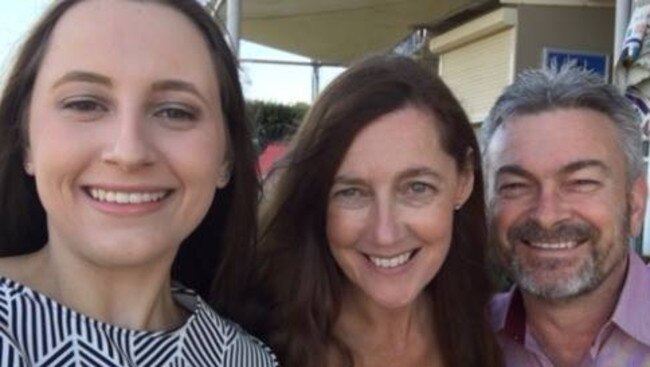 Karen Ristevski (centre) with daughter Sarah and husband Borce.