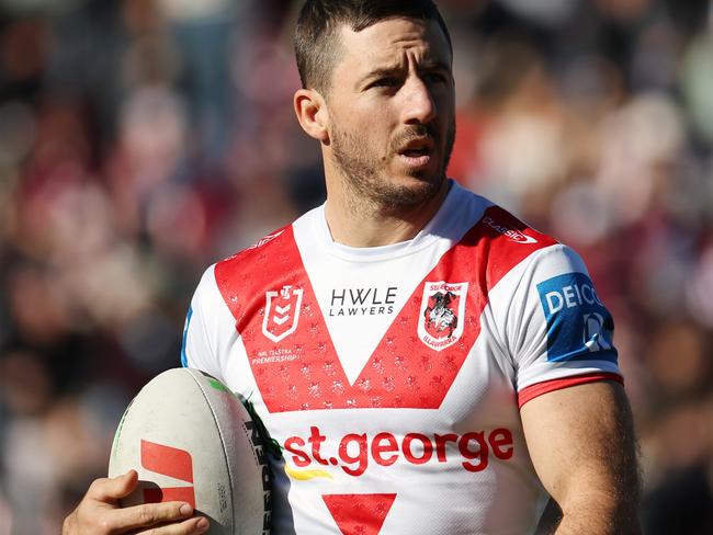 SYDNEY, AUSTRALIA - JUNE 16: Ben Hunt of the Dragons warms up prior to the round 15 NRL match between Manly Sea Eagles and St George Illawarra Dragons at 4 Pines Park, on June 16, 2024, in Sydney, Australia. (Photo by Jeremy Ng/Getty Images)