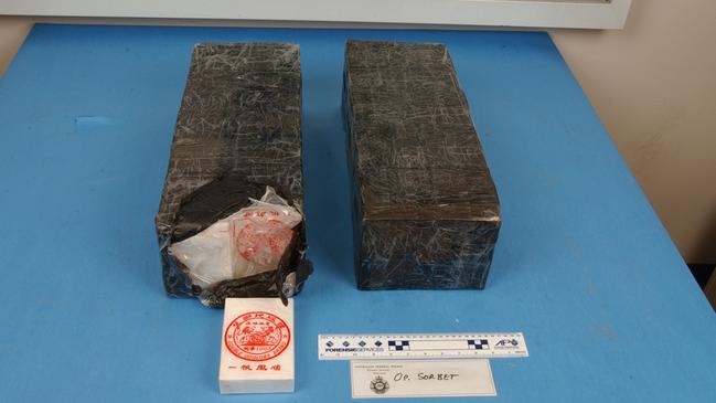 Police displayed some of the 150kg of heroin displayed intercepted from the cargo ship Pong Su off Lorne.