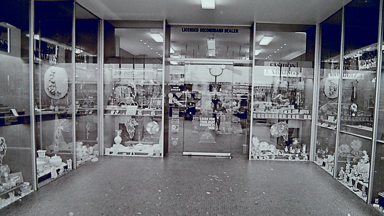 Duff's Jewellers former Moorabool St store the day after the robbery in 1987. Picture: Addy archives