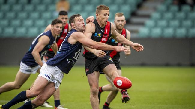 Brad Cox-Goodyer kicked two goals in what he called “a famous win for our football club”. Picture: LUKE BOWDEN