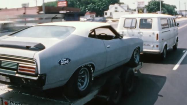 Still from Shannons' Legends of Motorsport episode featuring rare footage of Allan Moffat's 1974 Bathurst 1000 preparation in the United States.