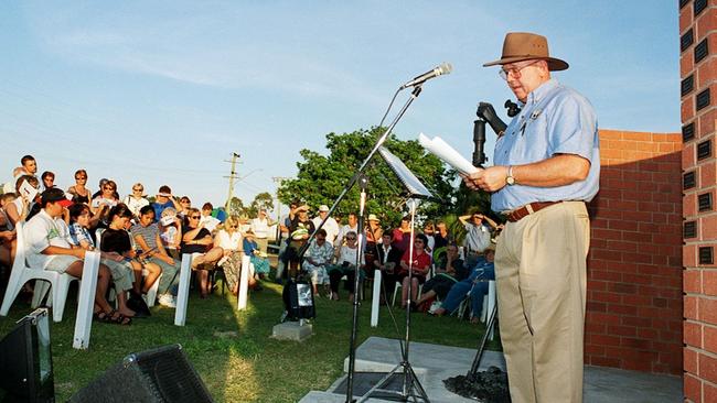 Arch Tudehope speaks at the dedication of a new monument to Collinsville miners. Picture: Lori Neilsen.