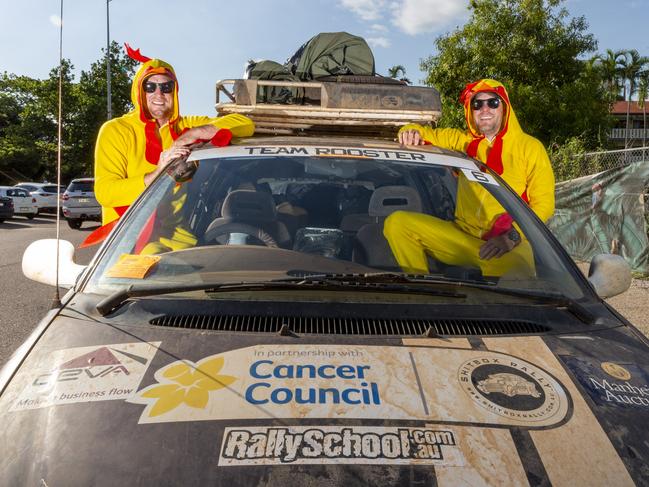 I AIN’T A CHICKEN: From Adelaide Hills, Robert Brooks and Kane Smith travelled 3342kms in a 1997 Chrysler Grand Voyager. Picture: Floss Adams.