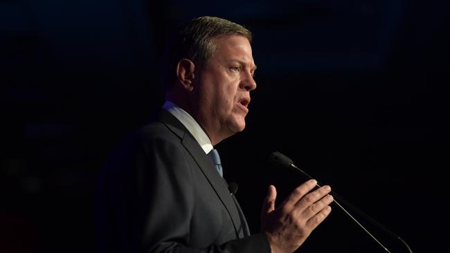 Queensland Opposition Leader Tim Nicholls speaks at the Queensland Media Club at the Brisbane Convention Centre on Tuesday. Picture: AAP Image/Tracey Nearmy