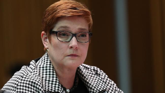 Minister for Foreign Affairs Marise Payne appearing at a Senate Estimates hearing at Parliament House in Canberra during questioning by Senator Wong. Picture Kym Smith