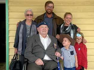 Jennifer Armstrong, Warwick Armstrong, Ardie Hurman, Caitlin Chippendale, Archer Hurman and Willow Hurman at Mt Morgan's Anzac Day march. Picture: Jann Houley