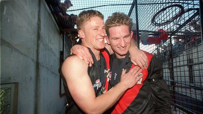 Damien Hardwick and James Hird after their victory. 2000 Grand Final. Essendon v Melbourne. MCG.