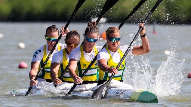 Australian K4 women's crew in training ahead of the world championships