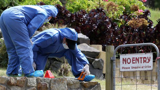 Police investigate the stabbing at the Burnie Dogs’ Home. Pictures: CHRIS KIDD