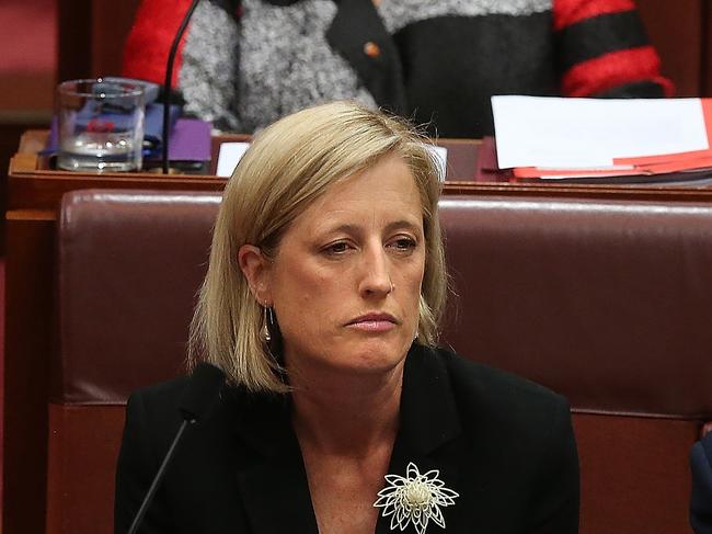 Senator Katy Gallagher speaking in the Senate Chamber, at Parliament House in Canberra. Picture Kym Smith