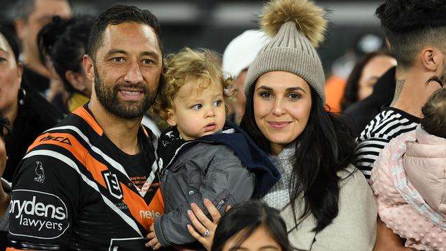 Benji Marshall with Fox and Zoe in 2019 after playing his 300th match. Picture: AAP Image / Joel Carrett