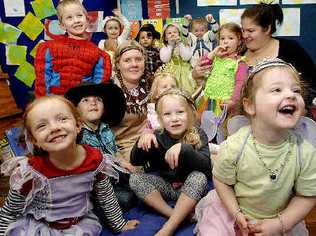 Early Learning Centre Lismore celebrates its first birthday with a fancy-dress party. Pictured are teachers Kristine Macdonald (centre) and Stacey Stavenow with some of the children in their care. . Picture: David Nielsen