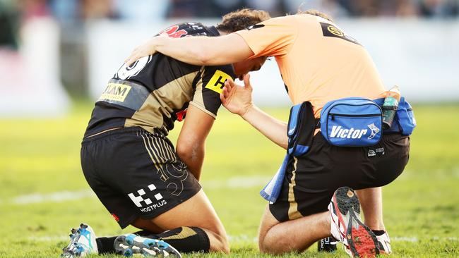 Te Maire Martin of the Panthers goes down injured.