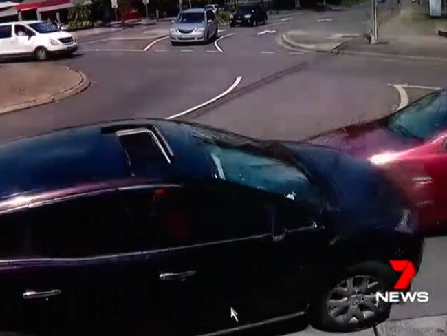 Footage appears to show the Mazda colliding head-on with a Holden Commodore being driven by a pregnant woman. Picture: Seven News