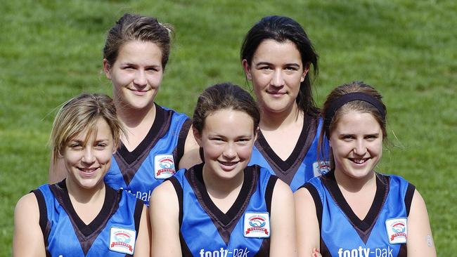 Laura Kane (back right) with fellow Melbourne University women’s youth players in 2007. Picture: FIONA EVANS