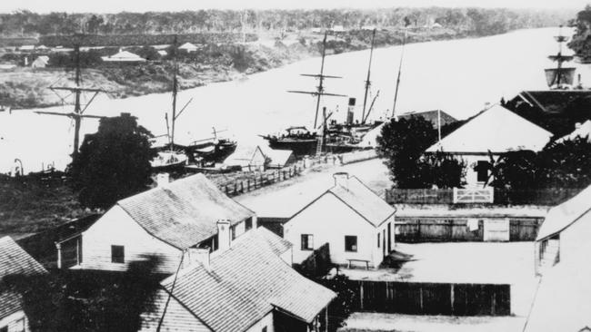 View from Post Office Tower of Mary River and Wharves, 1874. A snapshot of bustling river trade and industry along the Mary River. Source: Moreton Bay &amp; More