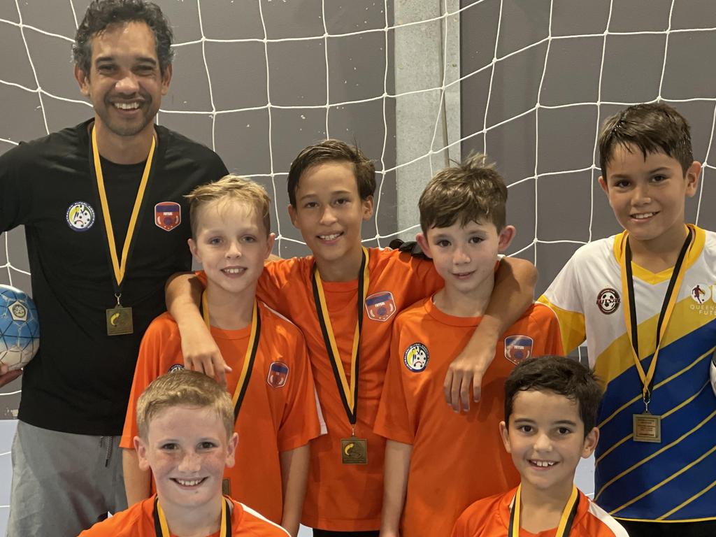 The under-10s boys recently won the Northern Regional Futsal Title in Brisbane. Top L-R: Coach Leo Garcia-Rosa, Cru Dennis, Elijah Binney, Tarcisio Pritchard and Liam Manning. Bottom L:R: Jordan Menzies and Nicholas Garcia-Rosa. Picture: Max O'Driscoll.