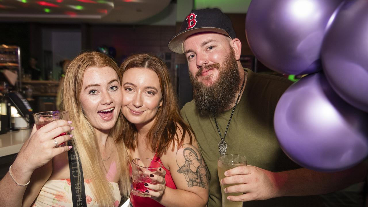 Celebrating New Year's Eve at Fitzy's are (from left) Charlie Hill, Madi Hoey and Kieran O'Shea, Sunday, December 31, 2023. Picture: Kevin Farmer