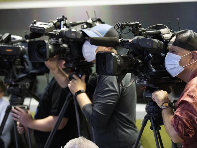 Media at Mark McGowan’s press conference. Picture: Getty Images.