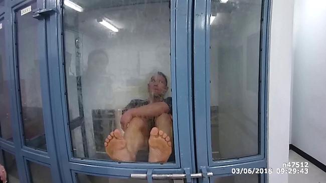 O’Donnell is locked in a holding cell once at the police station. Picture: NSW Police