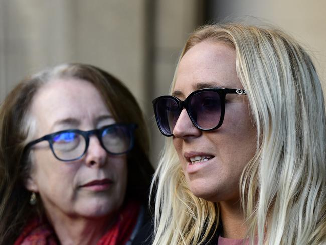 Victim Chantelle Daly (pictured right with Tess Knight) was overcome with emotion when Guider’s lawyer described the convicted paedophile killer as a ‘model prisoner’. Picture: Bianca De Marchi