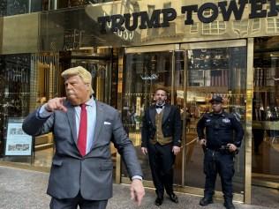 A Donald Trump impersonator outside Trump Tower in New York after the election on 6 November. Picture: Benedict Brook