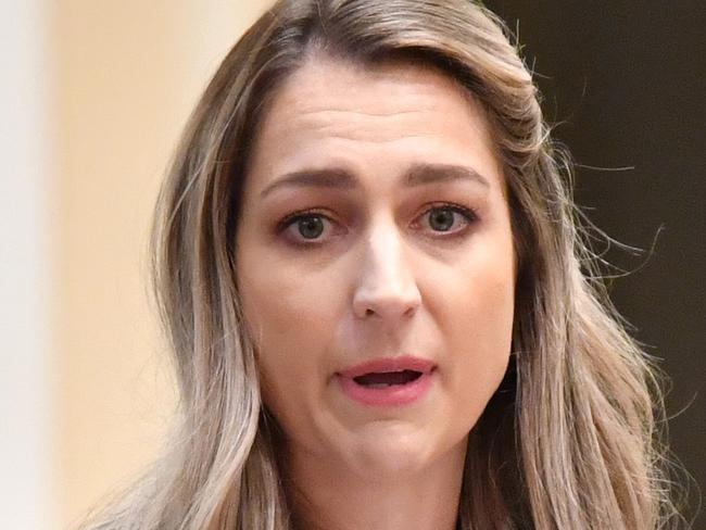 The Member for Currumbin, Laura Gerber is seen delivering her maiden speech at Queensland Parliament House in Brisbane,Tuesday, May 19, 2020. (AAP Image/Darren England) NO ARCHIVING