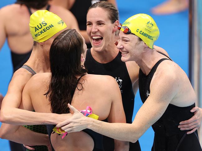 Australia’s women’s 4x100m freestyle team will look very different without Cate Campbell (right) for the first time since Athens in 2004. Picture: David Ramos/Getty Images