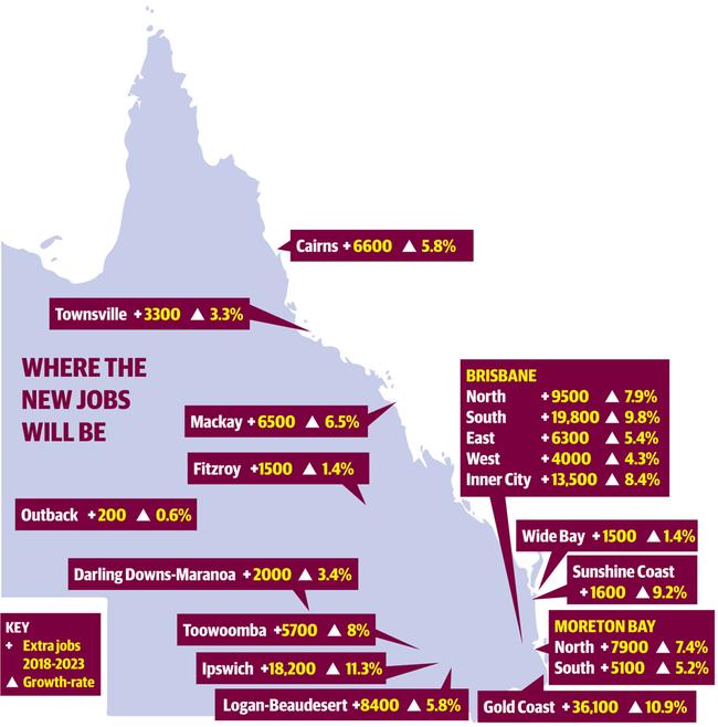 A map showing where the new jobs will be in five years.