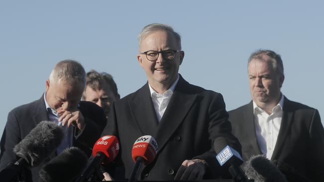 Prime Minister Anthony Albanese in Hobart in relation to funding for a stadium at Macquarie Point. Picture: Nikki Davis-Jones