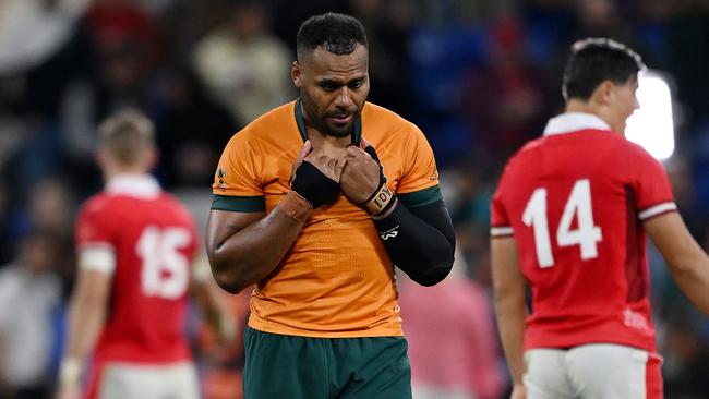 Samu Kerevi and the Wallabies are heading out of the Rugby World Cup. Picture: Getty Images