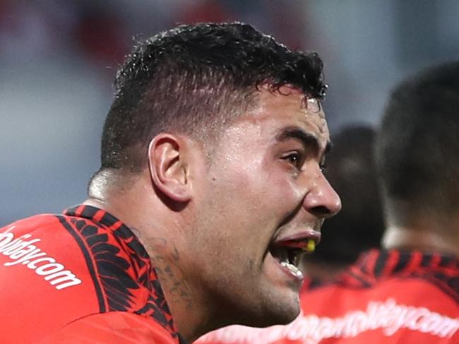 AUCKLAND, NEW ZEALAND - NOVEMBER 25:  Andrew Fifita of Tonga reacts after his try attempt in the final seconds was disallowed during the 2017 Rugby League World Cup Semi Final match between Tonga and England at Mt Smart Stadium on November 25, 2017 in Auckland, New Zealand.  (Photo by Phil Walter/Getty Images)