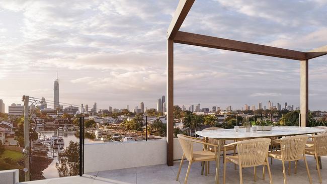 An artist's impression of the rooftop terrace on one of the townhomes in UNIQ by Devlink Group. Image supplied.