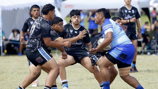 EJ Laulu from Samoa White. Under 16 Boys Maori Pango v Samoa white. Harmony Nines Rugby League. Picture: John Appleyard