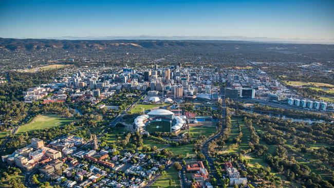 Adelaide Oval and the city from the air. Airborne Photography