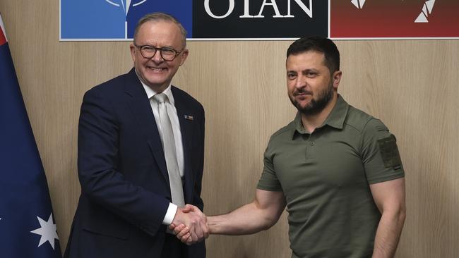 Mr Albanese meets with Mr Zelensky. Picture: Jacquelin Magnay