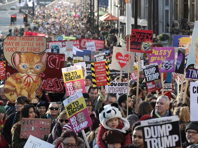 Protesters make their way through the streets of London during the Women's March. Picture: Dan Kitwood/Getty Images