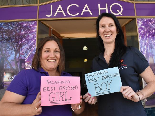 Lyndal and Bonnie from Midcoast Family Day Care presented the 2020 Jacaranda Best Dressed Competition for children under 12. Photo: Bill North / The Daily Examiner