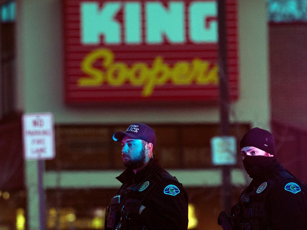 Police officers outside the King Soopers grocery store in Boulder, Colorado. Picture: Jason Connolly/AFP