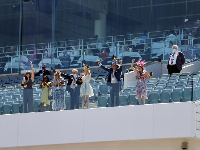 Crowds celebrating a win in the stands. Picture: Alex Coppel