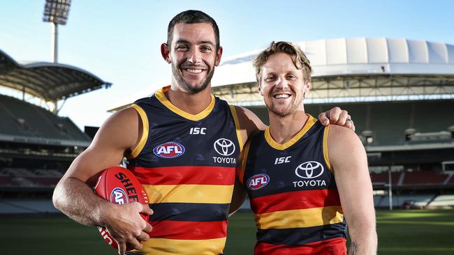 Crows co-captains Taylor Walker and Rory Sloane at Adelaide Oval. Picture SARAH REED