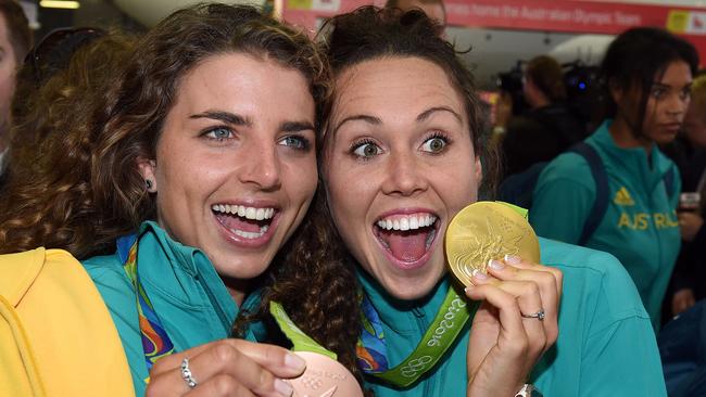 Australian Olympic team members Jessica Fox and Chloe Esposito after the Rio Games.