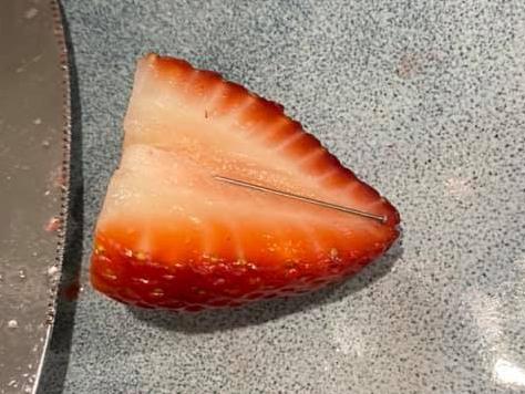 A customer has found multiple pins in strawberries purchased from a store in Stirling, SA. Picture: Anne Lentakis/Facebook