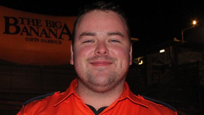 Coffs Harbour SES volunteer Brodie Cowling. Coffs Harbour SES Volunteers gathered at an orange coloured Big Banana to celebrate Wear Orange Wednesday. Community members are encouraged to wear a splash of orange in support of the state Emergency Service.  Photo: Tim Jarrett