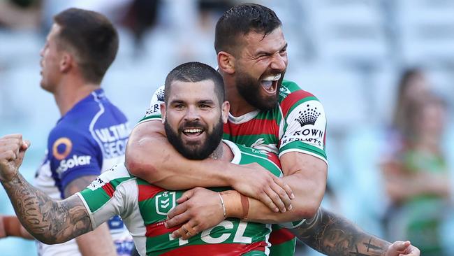 Adam Reynolds celebrates with teammate Josh Mansour. Picture: Getty Images