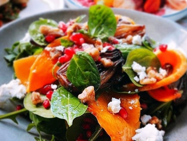 Salads at Percy Plunkett include roast pumpkin and goats cheese with pomegranate, eschallots, walnuts, greens and a honey vinaigrette. Picture: Justin Ristevski/@chefjustin.ristevski