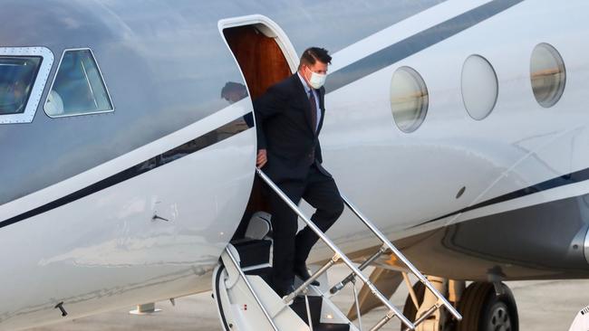 Keith Krach lands in Taipei on Thursday. Picture: AFP