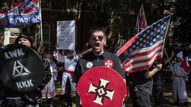 Members of the Ku Klux Klan protest in Charlottesville, Virginia, in 2017. Picture: AFP.